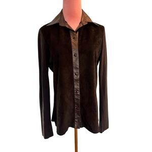 Vintage CACHE Shirt Jacket Calf Suede & Knit Snap Close Medium